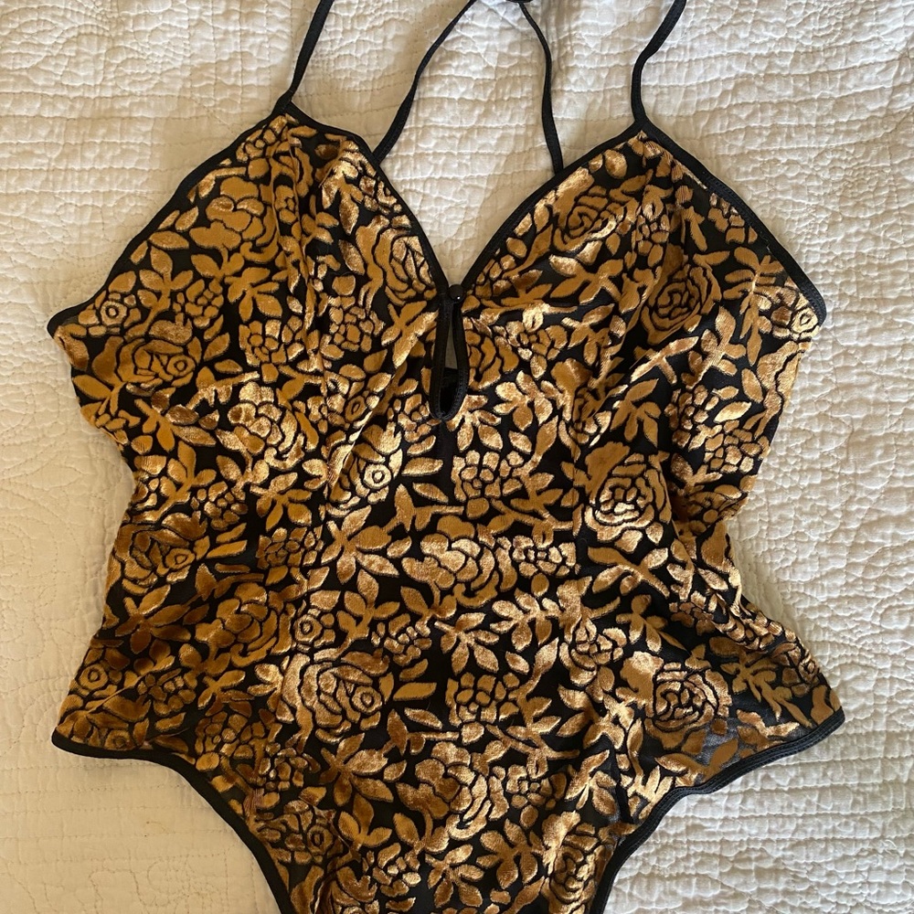 Gold and black floral teddy